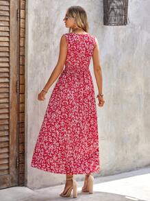 SHEIN Clasi Ditsy Floral Print Shirred Waist Dress
