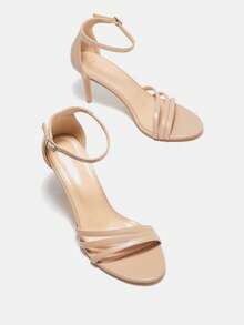 SheIn BIZ 女式極簡細高跟踝帶涼鞋，優雅夏季高跟涼鞋 - 杏色 - 查看 7