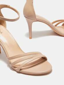 SheIn BIZ 女式極簡細高跟踝帶涼鞋，優雅夏季高跟涼鞋 - 杏色 - 查看 8