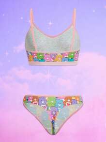 ROMWE X Care Bears Cartoon Graphic Contrast Binding Lingerie Set - Multicolor - View 5