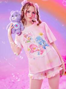 ROMWE X Care Bears Bộ đồ ngủ nhuộm họa tiết hoạt hình, trường học - Nhiều màu - Xem 1