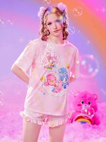 ROMWE X Care Bears Bộ đồ ngủ nhuộm họa tiết hoạt hình, trường học - Nhiều màu - Xem 3