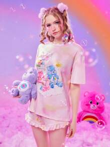ROMWE X Care Bears Bộ đồ ngủ nhuộm họa tiết hoạt hình, trường học - Nhiều màu - Xem 4