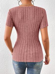SHEIN Essnce Camiseta de cuello cruzado tejido de canalé - Rosa vieja - Ver 2