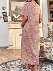 SHEIN 孕婦碎花鏤空蕾絲花邊蝴蝶袖哺乳洋裝