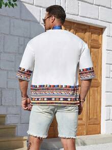 Manfinity RSRT Men Plus Geo Print Drop Shoulder Kimono - White - View 2