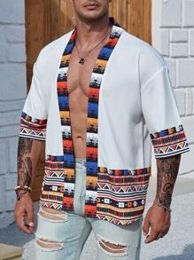 Manfinity RSRT Men Plus Geo Print Drop Shoulder Kimono - White - View 3