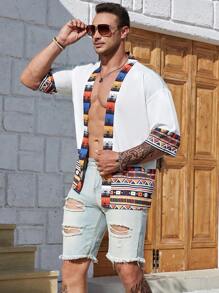 Manfinity RSRT Men Plus Geo Print Drop Shoulder Kimono - White - View 4