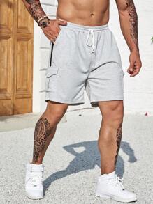 Aesthetic Post Đàn ông cộng Túi nắp bên cạnh Eo dây rút Quần short - Xám - Xem 1