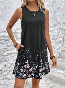 SHEIN LUNE Đầm Túi Hoa Giải trí - màu đen - Xem 4