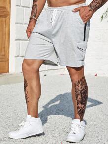 Aesthetic Post Đàn ông cộng Túi nắp bên cạnh Eo dây rút Quần short - Xám - Xem 3