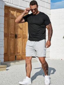 Aesthetic Post Đàn ông cộng Túi nắp bên cạnh Eo dây rút Quần short - Xám - Xem 5