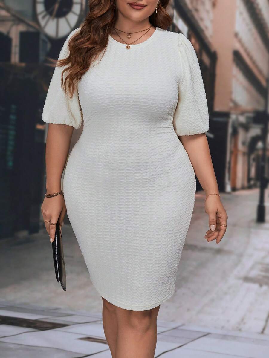 SHEIN Clasi Hơn Chất rắn Ống tay áo Váy bodycon - trắng - Xem 1