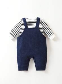 SHEIN Persoplay Kids Da Neonato righe Maglietta & con ricamo fumetto 3D orecchio Salopette