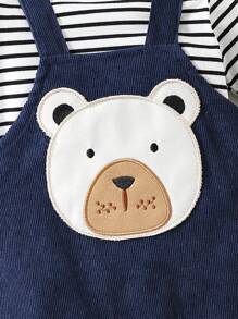 SHEIN Persoplay Kids Da Neonato righe Maglietta & con ricamo fumetto 3D orecchio Salopette