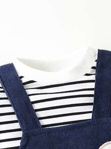 SHEIN Persoplay Kids Da Neonato righe Maglietta & con ricamo fumetto 3D orecchio Salopette
