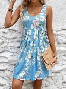 SHEIN LUNE Đầm Hoa Tất cả trên in Boho - Màu xanh lam - Xem 1