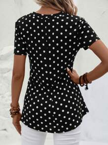 SHEIN Clasi Áo sơ mi nữ Dây kéo Chấm bi Giải trí - Đen và trắng - Xem 2