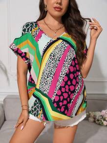 SHEIN Clasi 大碼豹紋印花蝙蝠袖襯衫 - 彩色 - 查看 3