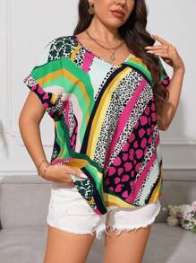 SHEIN Clasi 大碼豹紋印花蝙蝠袖襯衫 - 彩色 - 查看 4