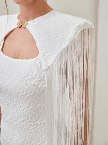 Modelyn 流蘇邊前鏤空後背開衩洋裝 - 白色 - 查看 6