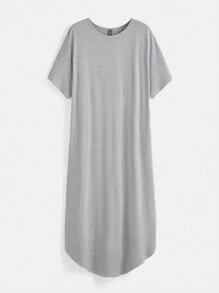 SHEIN BASICS Đầm màu trơn Giải trí - Màu Xám nhạt - Xem 1