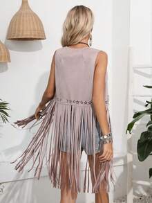 RELISH NOLESS Áo khoác ngoài tua rua nhẹ thời trang mùa xuân hè phong cách cowgirl lễ hội đồng quê hòa nhạc ngày lễ thường ngày gợi cảm boho kỳ nghỉ - Bụi hồng - Xem 2