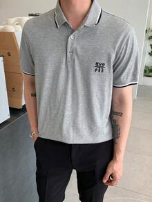 DAZY Nam Áo polo Bông Đồ họa Chữ cái Viền tương phản - Xám - Xem 5