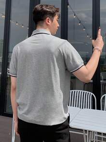 DAZY Nam Áo polo Bông Đồ họa Chữ cái Viền tương phản - Xám - Xem 2