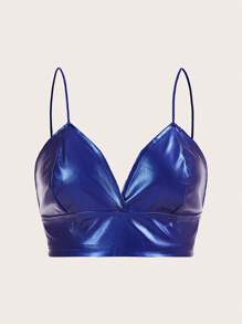 SHEIN ICON 素色PU皮革吊帶上衣 - 寶藍色 - 查看 1