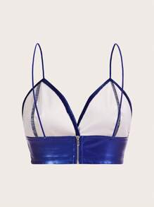 SHEIN ICON 素色PU皮革吊帶上衣 - 寶藍色 - 查看 2