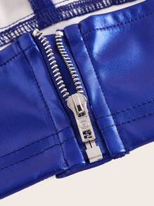 SHEIN ICON 素色PU皮革吊帶上衣 - 寶藍色 - 查看 3