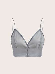 SHEIN ICON 素色PU皮革吊帶上衣 - 銀色 - 查看 2