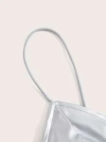 SHEIN ICON 素色PU皮革吊帶上衣 - 銀色 - 查看 3