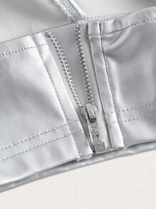 SHEIN ICON 素色PU皮革吊帶上衣 - 銀色 - 查看 4