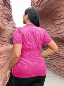 SHEIN SXY 大碼大理石圖案網紗上衣不附文胸 - 玫紅色 - 查看 2