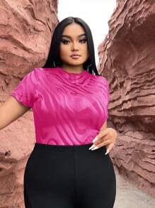 SHEIN SXY 大碼大理石圖案網紗上衣不附文胸 - 玫紅色 - 查看 3