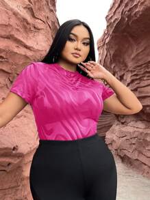 SHEIN SXY 大碼大理石圖案網紗上衣不附文胸 - 玫紅色 - 查看 4