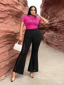 SHEIN SXY 大碼大理石圖案網紗上衣不附文胸 - 玫紅色 - 查看 5