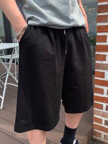 DAZY Men Cotton Slant Pocket Drawstring Waist Shorts Men Jogger Shorts - Black - View 3
