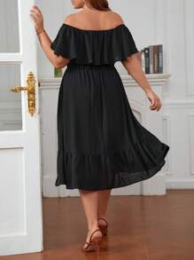 SHEIN Frenchy Hơn Chấm Swiss Off Shoulder Xù Hoa Sen Đầm - màu đen - Xem 6