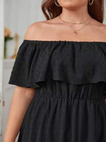 SHEIN Frenchy Hơn Chấm Swiss Off Shoulder Xù Hoa Sen Đầm - màu đen - Xem 2