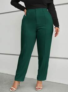 SHEIN LUNE Plus Solid High Waist Suit Trousers - Dark Green - View 1