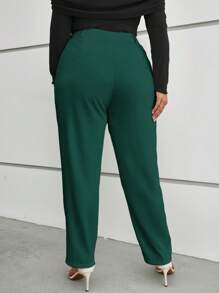 SHEIN LUNE Plus Solid High Waist Suit Trousers - Dark Green - View 2