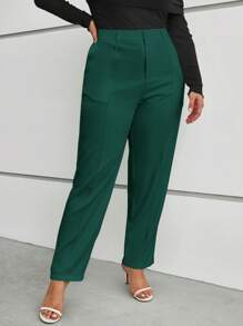 SHEIN LUNE Plus Solid High Waist Suit Trousers - Dark Green - View 5
