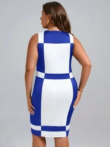 SHEIN Clasi 大碼撞色緊身背心連衣裙 - 寶藍色 - 查看 2