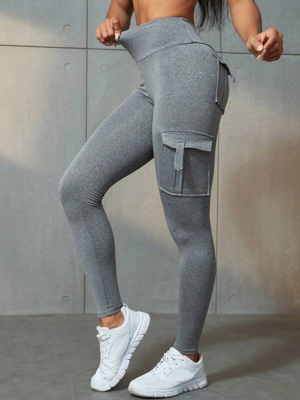 Flap Pocket Wideband Waist Running Yoga Stretch Cargo Leggings SHEIN UK