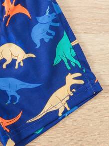 SHEIN 嬰兒男童恐龍印花背心和短褲套裝 - 藍色 - 查看 3