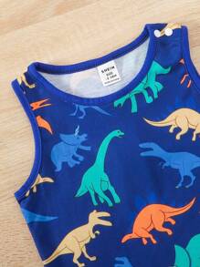 SHEIN 嬰兒男童恐龍印花背心和短褲套裝 - 藍色 - 查看 5