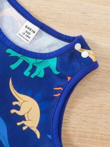 SHEIN 嬰兒男童恐龍印花背心和短褲套裝 - 藍色 - 查看 6
